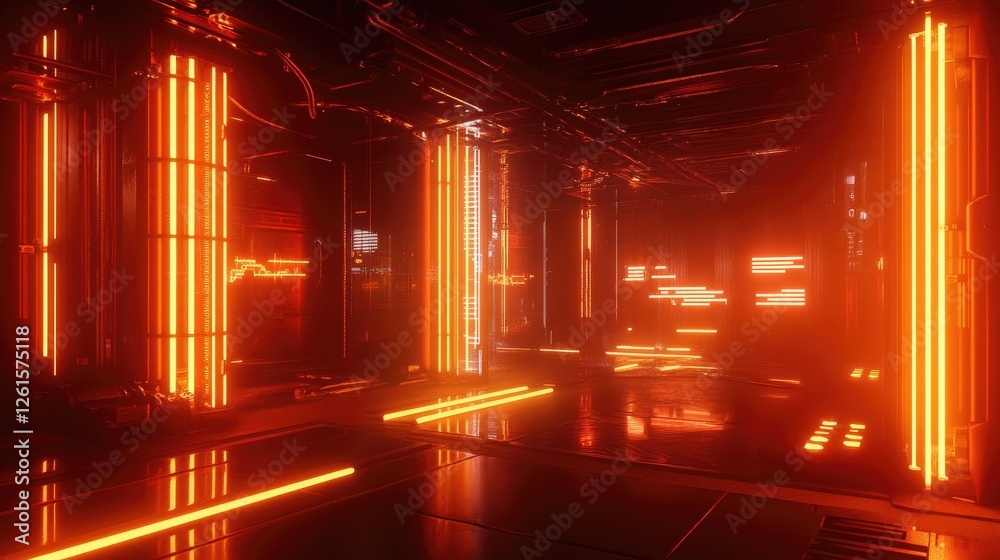 Poster A high-tech, glowing digital environment filled with bars and lights, visualizing dynamic data movement for a futuristic, technology-inspired scene