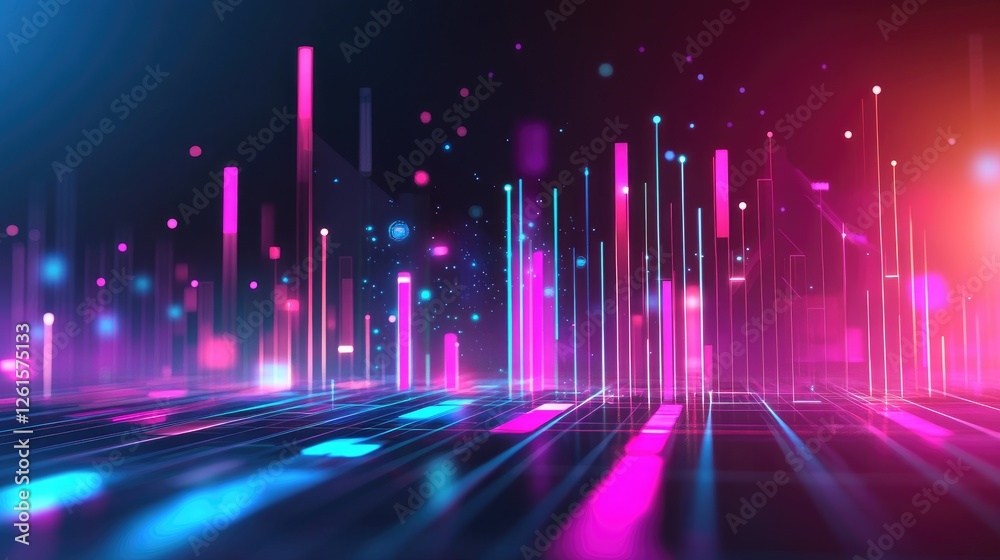 Poster A high-tech, glowing digital environment filled with bars and lights, visualizing dynamic data movement for a futuristic, technology-inspired scene