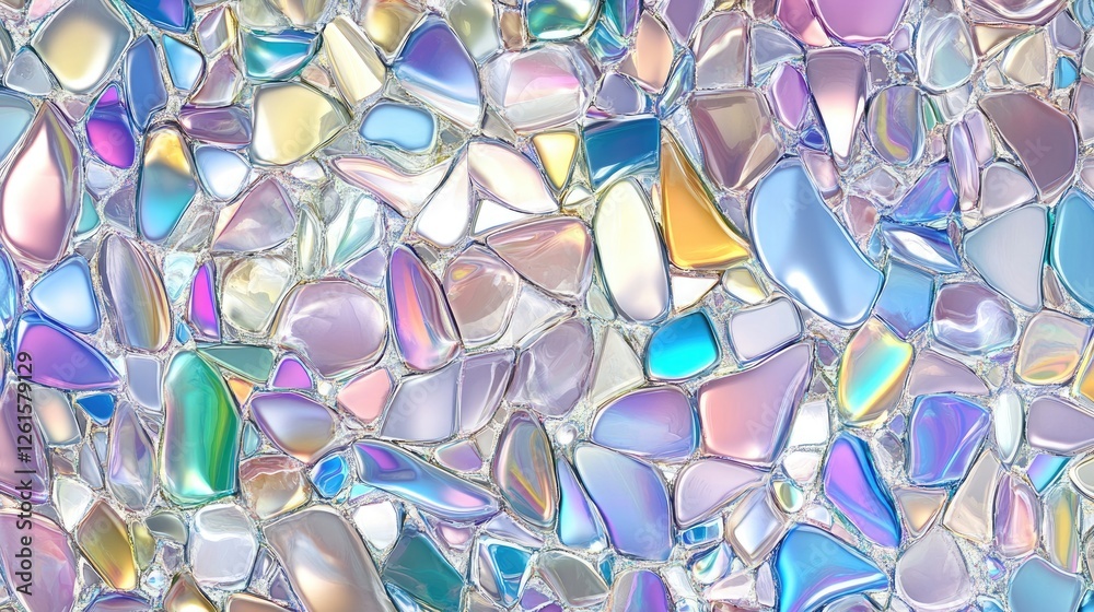 Poster A seamless pattern of iridescent liquid metal, shimmering with holographic colors, creating a futuristic and dynamic abstract texture