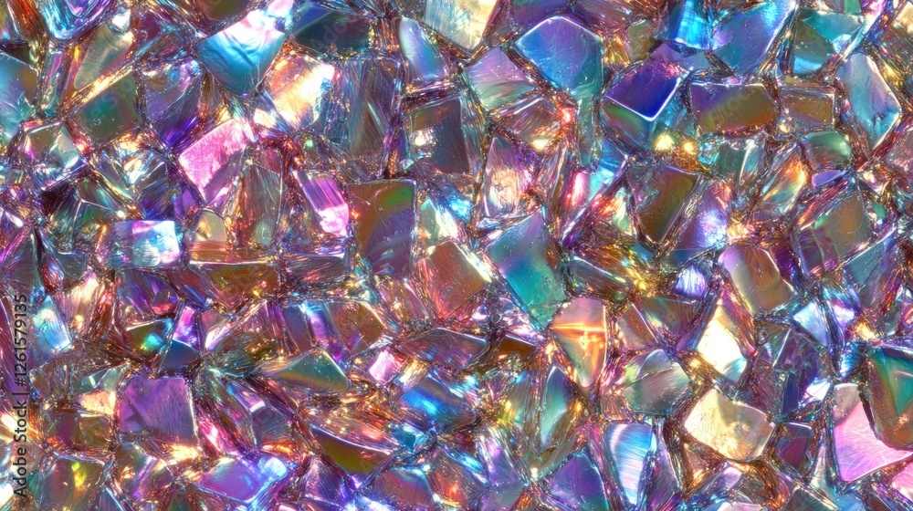 Poster a seamless pattern of iridescent liquid metal, shimmering with holographic colors, creating a futuri