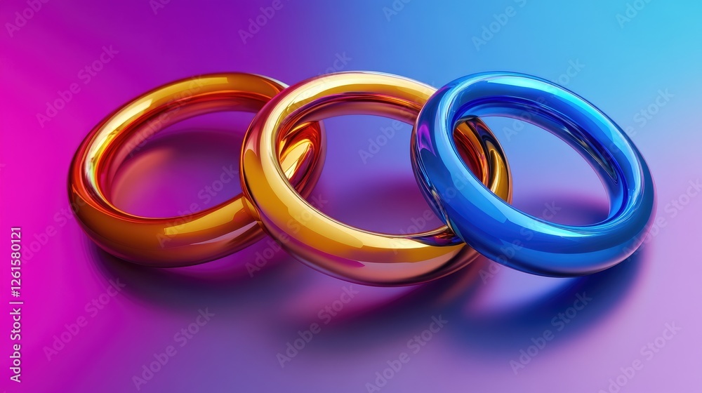 Poster a set of vividly colored rings set against a smooth gradient background, creating a playful and bold