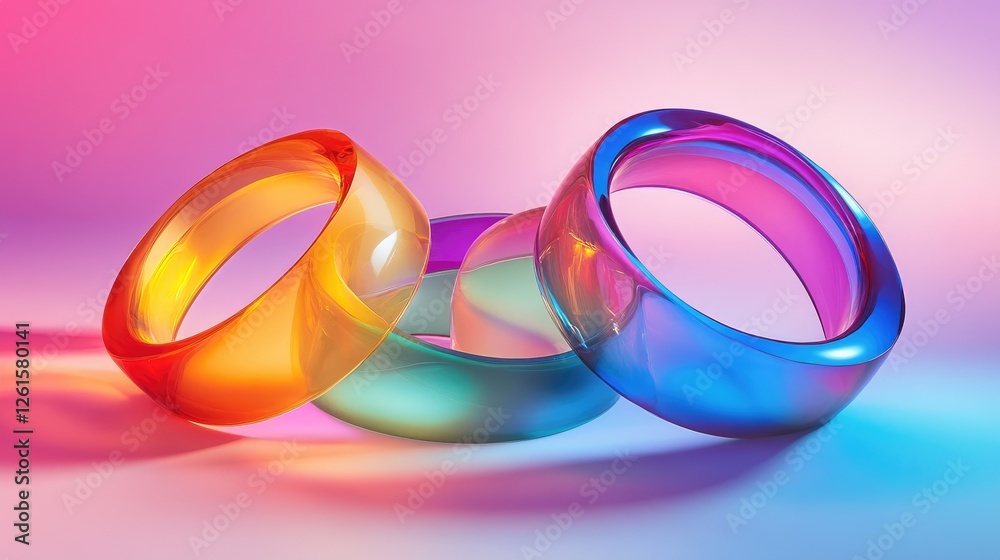 Poster A set of vividly colored rings set against a smooth gradient background, creating a playful and bold visual ideal for contemporary designs