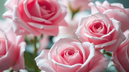 Fototapeta premium Pink roses close up,Elegant Pink Roses in Full Bloom ,Romantic Floral Background, Rose pattern