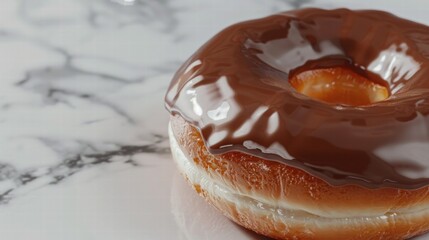 Close-Up of Glazed Chocolate Doughnut on Marble
