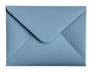 Blue envelope on transparent background, minimalistic stationery style