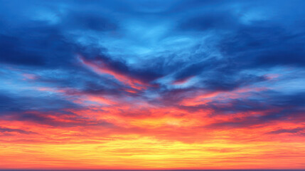 Fototapeta premium Dramatic sunset sky with vibrant orange and blue clouds creating stunning view