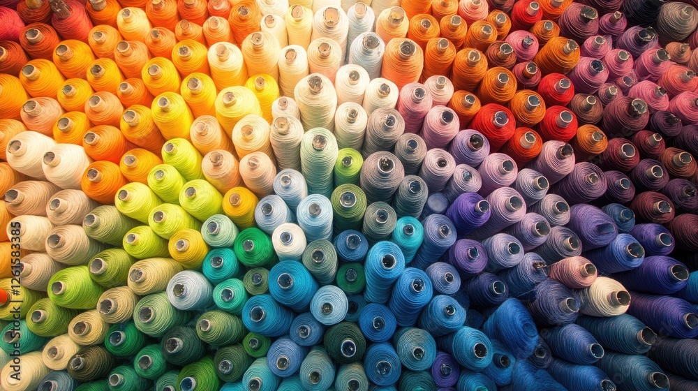 Aufkleber a vibrant display of colorful spools of thread arranged in a stunning pattern, showcasing a spectrum