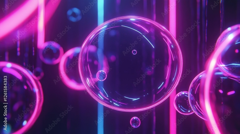 Aufkleber a visually stunning composition of neon bubbles glowing brightly against a dark backdrop, creating a