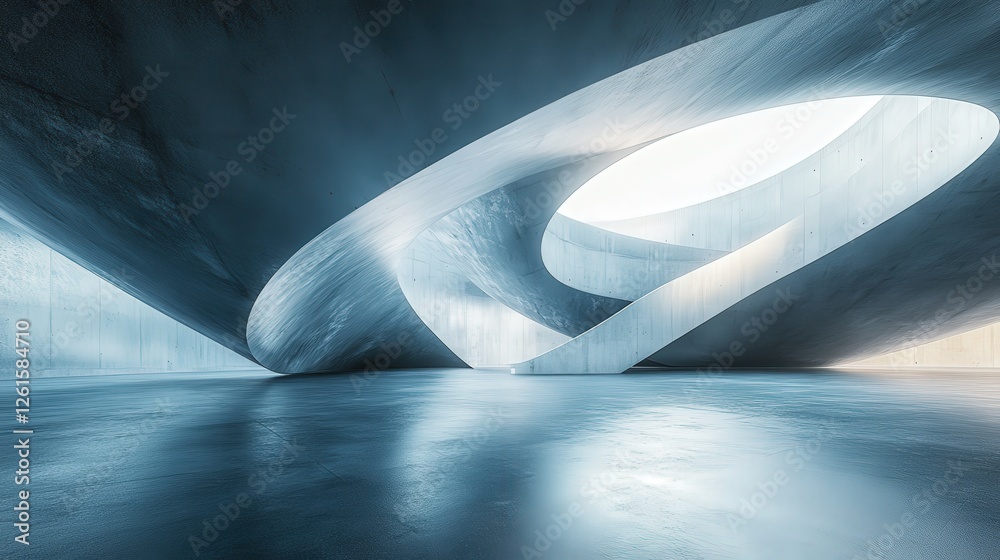 Aufkleber futuristic concrete structure with openings and polished floor reflecting light