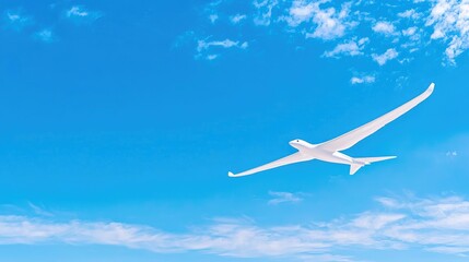 Naklejka premium White glider soaring, clear blue sky, clouds, travel