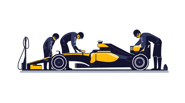 Illustration of race pit stop action formula 1 speed and precision