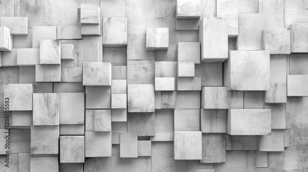 Aufkleber Abstract composition of 3D cubes, arranged in a fragmented pattern, adding dimension and texture to create a visually dynamic and engaging image