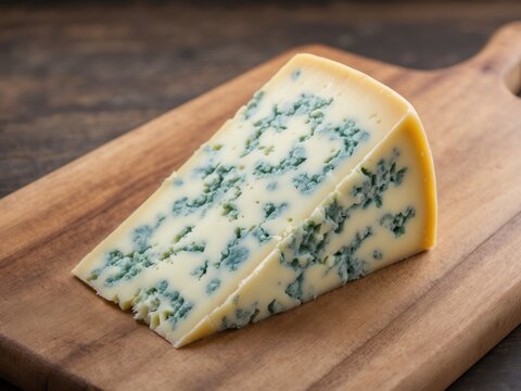 Blue Cheese Wedge on Wooden Cutting Board