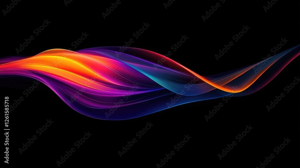 Poster Abstract light waves in bright, vivid colors cutting through a dark black background, creating a dynamic and visually exciting visual experience