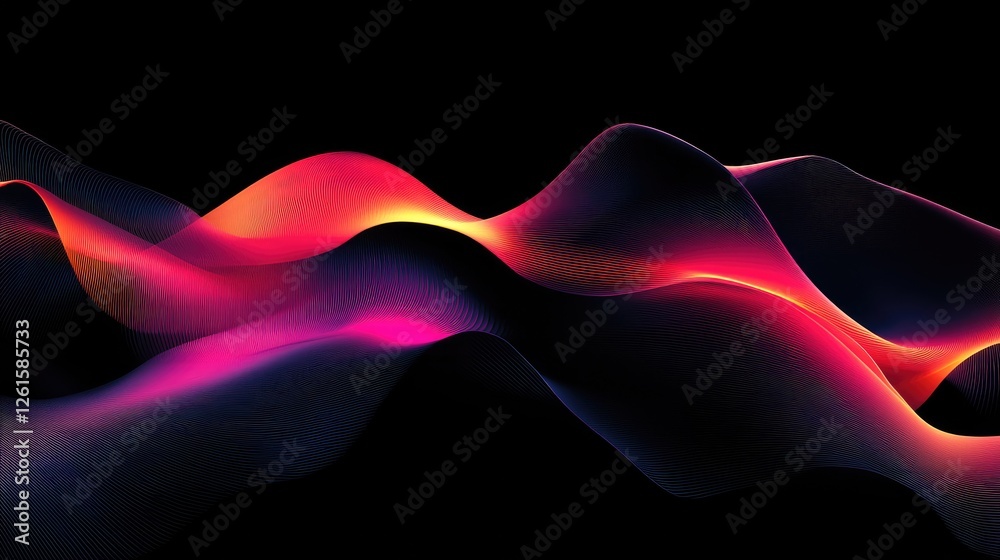 Poster Abstract light waves in bright, vivid colors cutting through a dark black background, creating a dynamic and visually exciting visual experience