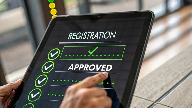 Digital registration approval on a tablet screen