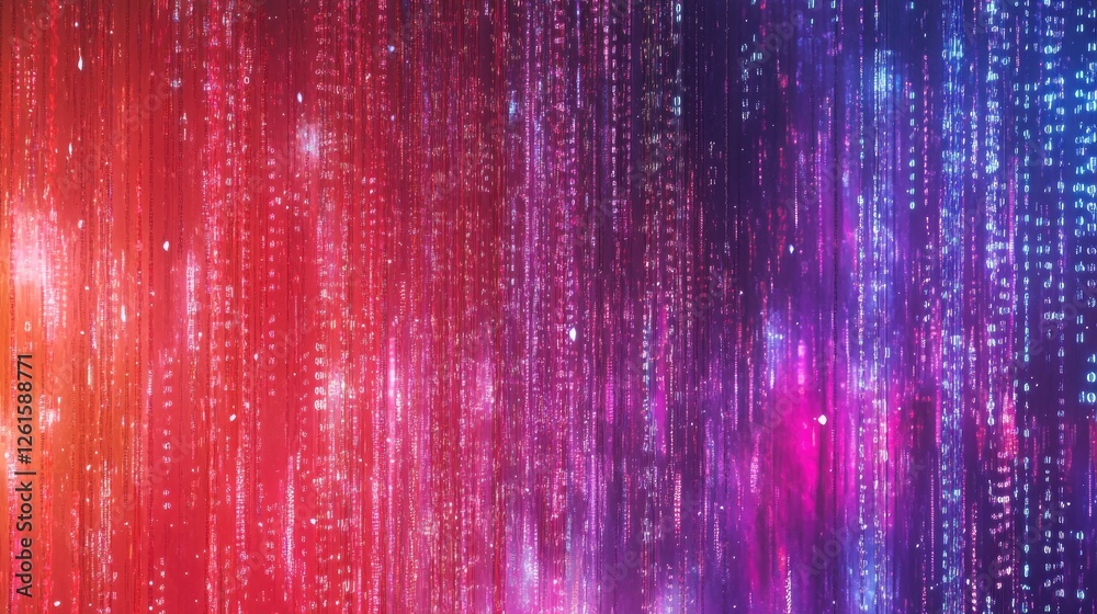 Aufkleber Colorful light streams merge with flowing binary code on an abstract digital backdrop, representing cutting-edge technology and data exchange
