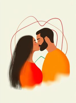 kissing couple orange red abstract art clip art preview