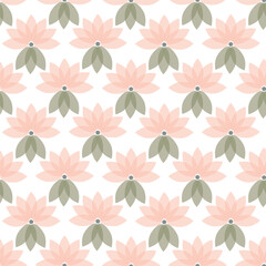 seamless repeat pattern with beautiful peach color floral motifs and green leaves on a white background perfect for fabric, scrap booking, wallpaper, gift wrap projects