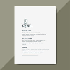 Minimalist menu design template with simple layout and clean typography . Perfect for receptions, anniversary, dinners, birthday party and formal gatherings. Printable menu design with size 5"x7"