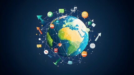 Global business network with low poly earth representation