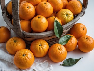 Fresh Oranges in a Wooden Basket