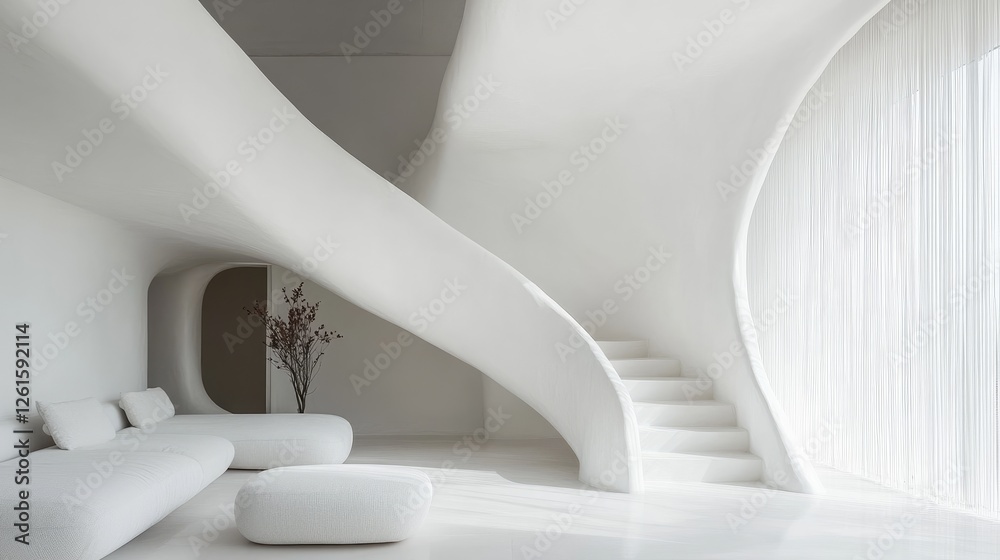 Poster Pure white background with smooth, elegant curved lines that evoke simplicity and modernity, creating a peaceful and minimalist visual appeal
