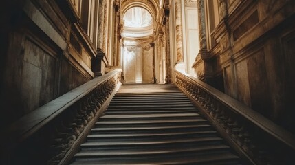 Obraz premium A grand, marble staircase in an elegant museum with intricate railings.