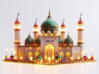 Obraz premium Eid Mubarak with festive lights isolated on white background