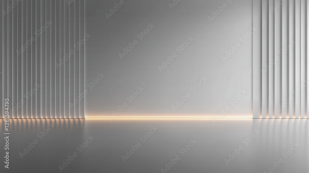 Aufkleber modern minimalist interior with metallic wall panels and subtle ambient floor lighting creating an e