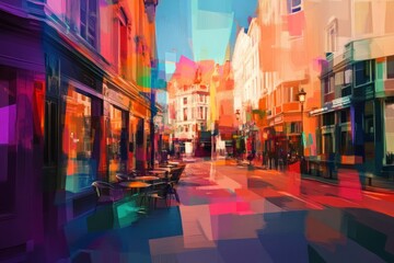 Naklejka premium A digital artwork featuring fragmented perspectives and vibrant hues, creating an abstract visual experience 