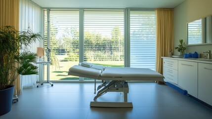 Fototapeta premium A modern chiropractic clinic with a neatly arranged treatment table.
