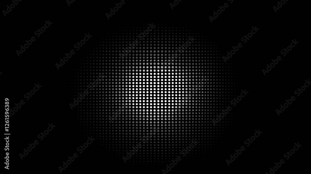 Poster concentric halftone pattern in gradient circles creates a visual focal point with subtle variations