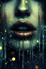 Ethereal Beauty with Icicles and Glittering Motifs in Dark Setting