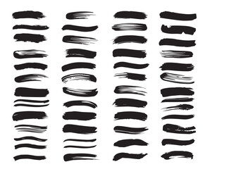 A collection of 25 black ink brush strokes on a white background