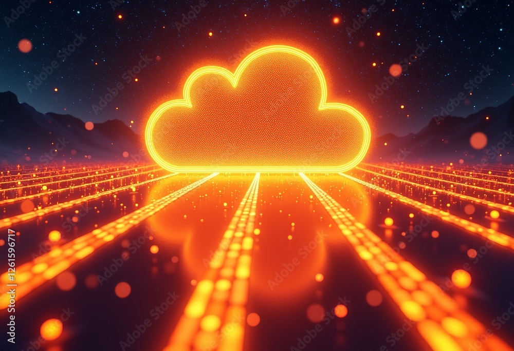 Poster files evolving into binary streams flowing into a digital cloud: a conceptual illustration of data t