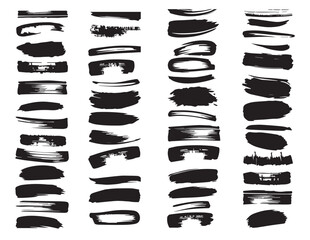 A collection of 25 black ink brush strokes on a white background