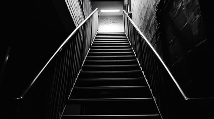 Fototapeta premium A sleek metal staircase in a high-tech corporate office building.