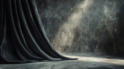 Dark Drapery Unveiling a Mysterious Concrete Background