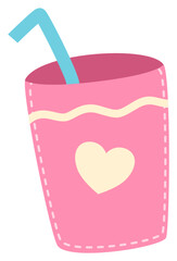 Pink drink cup cute doodle sticker vector