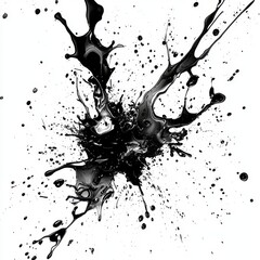 Dramatic Black Ink Splash with Chaotic Patterns on White Background for Artistic Concepts