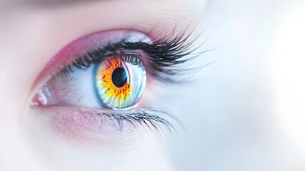 Close up of a human eye exhibiting vibrant color gradients