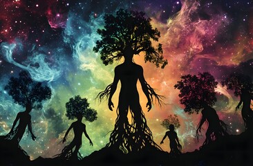 an astral body set against an abstract space background. convey a sense of the esoteric and spiritual, emphasizing the idea of meditation and its connection to the after life