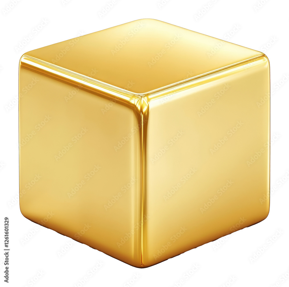Poster golden cube on transparent background, abstract art and minimalist design concept