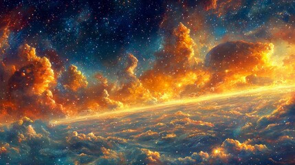 Fototapeta premium Cosmic Cloudscape: A Celestial Tapestry of Stars and Nebulae