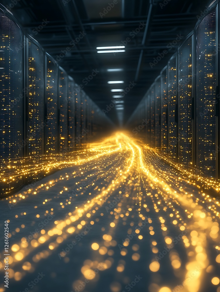 Aufkleber a glowing quantum-powered data center illustration featuring vibrant lines and technology elements.
