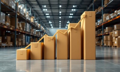 E-commerce Growth Boxes Chart in Warehouse Depicting Sales Rise