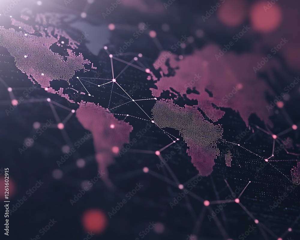 Aufkleber A digital world map rendered in a floating style, enhanced with AI elements, perfect for tech and geography themes.