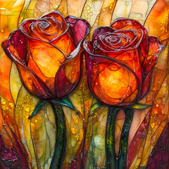 Autumn Roses Alcohol Ink Illustration