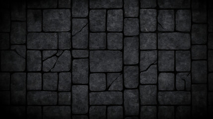 Dark Texture of Old Stone Bricks Wall Surface with Cracks and Rough Details Material Pattern Design